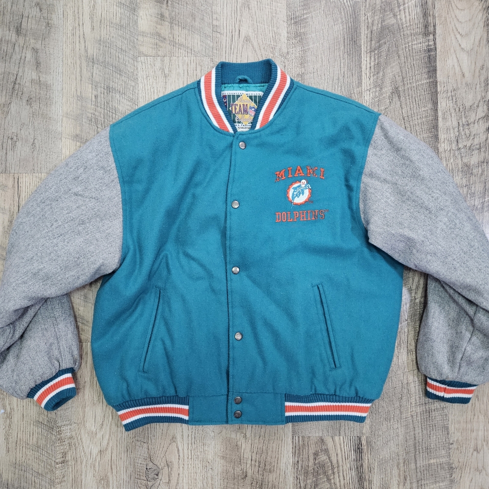 Teal and Gray Miami Dolphins Varsity Jacket